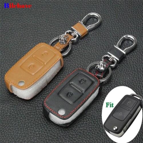 Bilchave 2 Button Hand-stitched leather Remote Car Case Cover Fob For VW Passat Polo Golf Seat Touran Bora Jetta Altea Alhambra
