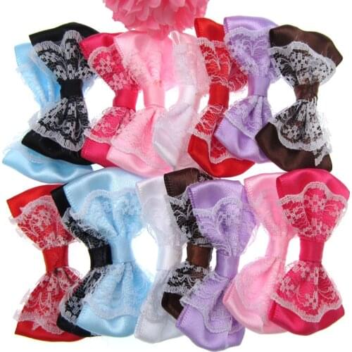 24pcs Kids lace satin ribbon bowknot bow for baby headband hair clips sewing craft Apparel Accessories 3.5 X 5.5cm