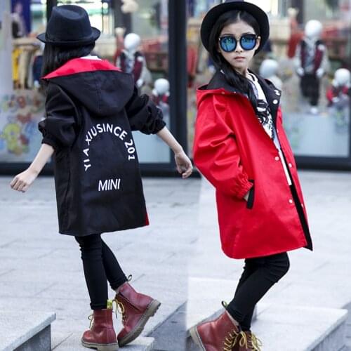 Two Sides Wear Jackets for Girl Hooded Thin Autumn Jacket Children Windbreaker for Teens Trench Coat Outwear Childrens Clothing