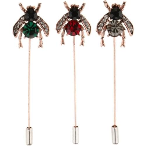 Rhinestone Honeybee Bug Insect Stick Pin Boutonniere Brooch Collar Lapel Pin Costume Jewelry