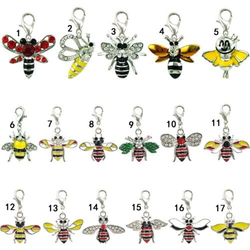 JINGLANG Wholesale Price Rinestone Yellow Enamel Bee Pendant Lobster Clasp Animals Charms For Jewelry Making Accessories