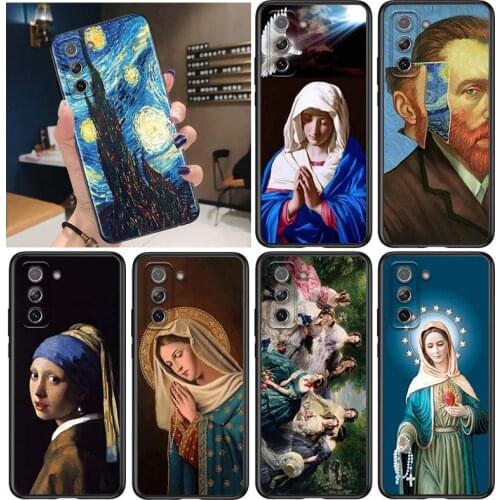 Oil Painting Virgin Mary for Samsung Galaxy S21 Ultra Plus Note 20 10 9 8 S10 S9 S8 S7 S6 Edge Plus Black Phone Case