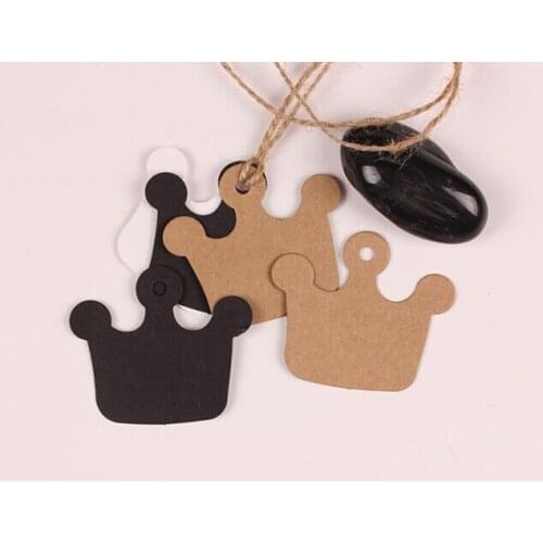 Kraft/ White/ Black 500pcs/lot Size 6*5.5 Crown Hang Tag For Candy Box/ Retro Gift Tag (Rope Included)