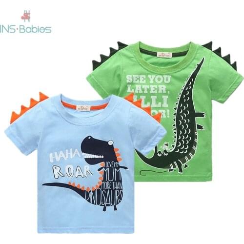 Summer Boys T-shirts Childrens Clothing Short Sleeve Cartoon Korean Style Dinosaur Printing Pure Cotton Tops Kids Clothes 2-8y