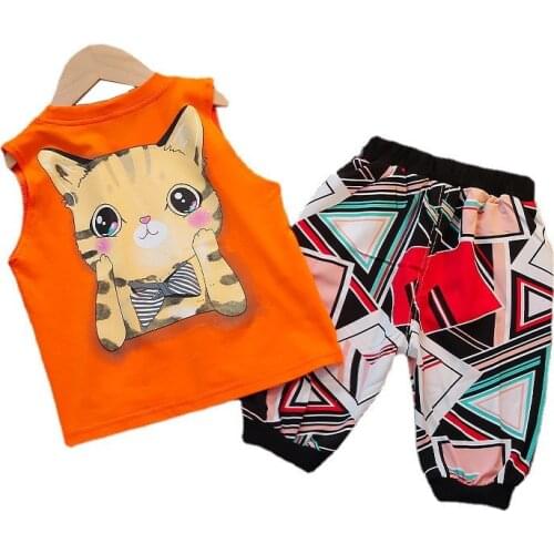 Summer Baby Girls Cartoon Clothes Children Boys Cotton Sport Vest Shorts 2Pcs/Set Toddler Casual Costume Kids Fashion Sportswear