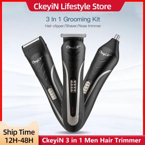 CkeyiN 3 in 1 Rechargeable Men Hair Clipper Cutting Waterproof Wireless Electric Shaver Beard Nose Ear Shaver Hair Trimmer Razor