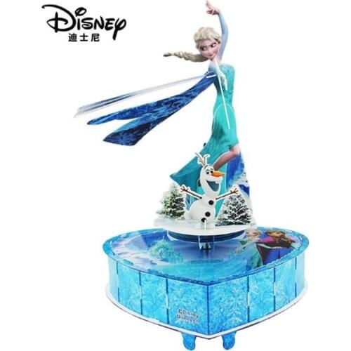 Disney Frozen DIY Music Box 3D Puzzle Rotating Music Box for Birthday Gift Childrens Educational Toys