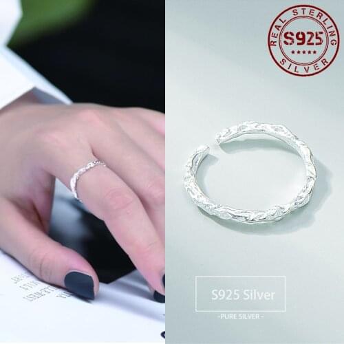 Real Sterling Silver 925 Rings for Women Minimalist Irregular Opening Resizable Handmade Bride Wedding Ring Jewelry Accessories