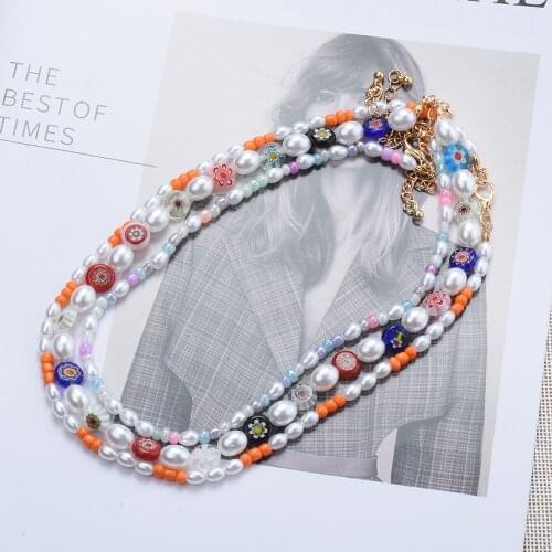 New Korean 3Pcs/Set Colorful Beads Flower Pearl Necklace Holiday Beach Chain Choker Geometric for Women Party Jewelry Gifts