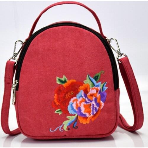 New ethnic style embroidered shoulder bag hand-embroidered peony canvas handbag diagonal shoulder bag ladies dual-use bag SP0239