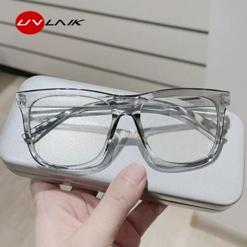 UVLAIK Sqaure Anti Blue Light Glasses Frame Women Men Vintage Big Frame Myopia Eyeglasses Female Oversized Fat Mirror Frames