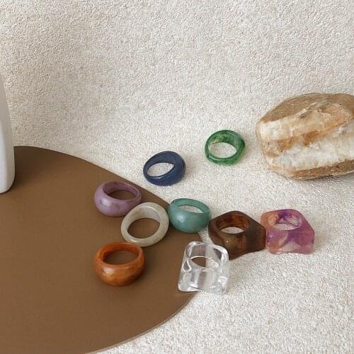 ORZTOON 2021 Trendy Colourful Transparent Resin Rings For Women Female Geometric Marble Patter Acrylic Ring Fashion Jewelry New