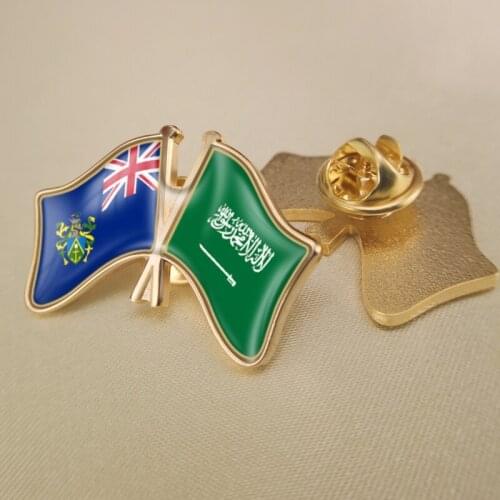 Pitcairn Islands and Saudi Arabia Crossed Double Friendship Flags Lapel Pins Brooch Badges