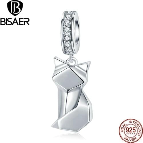 Fox Charms BISAER 925 Sterling Silver Little Fox Beads Animal Charms fit for Women Bracelets Silver 925 Original Jewelry