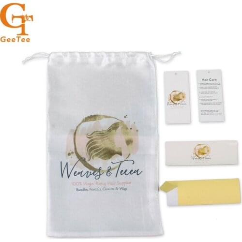 Luxury Premium Virgin Hair extensions packaging satin bags,bundle wrapping stickers and hang tags labels,human hair packing sets