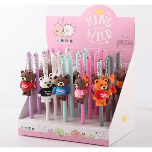 20 pcs/lot Kawaii Bear Pendant Gel Pen Cute 0.5 mm black Ink signature Pen Promotional Gift Stationery School Supplies