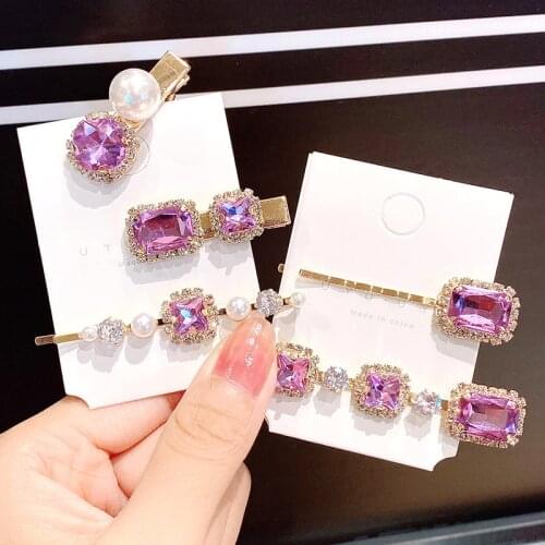 Ruoshui Purple Crystal Hairpins Woman Hair Accessories Girls Elegant Hair Clips Girls Hairgrip Ornaments Fashion Headwear