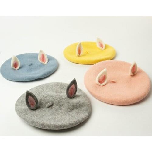 6 color handmade cartoon ear decoration woolen beret painter hat Mori parent-child woolen hat