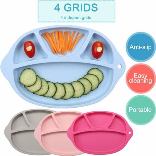 Silicone Plate for Kids Reusable Divided Toddler Baby Plates Non-Slip Easy Cleaning Dinner Plate
