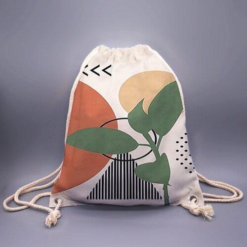 3D Printing Women Mens Drawstring Bag, Sweet Design Leaves Print Cute Travel Backpack, Fashionable