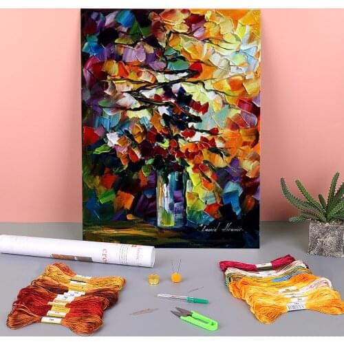 Flowers For My Love Printed Fabric 11CT Cross-Stitch Complete Kit DIY Embroidery DMC Threads Handiwork Painting Decor