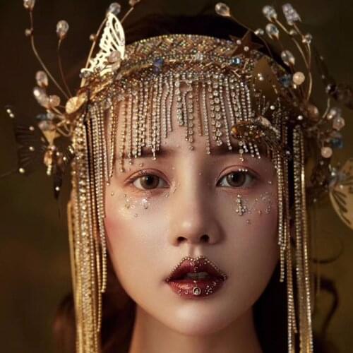 Vintage Butterfly Crown Crowns Luxury Tassel Headband Tiara Bridal Hair Vine Wedding Accessories Party Prom Hair Jewelry