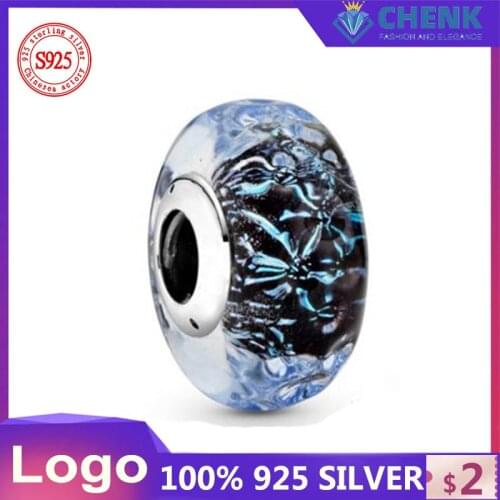 Wavy Dark Blue Murano Glass Ocean Charm 925 Sterling Silver High Quality Jewelry Accessories China Factory Wholesale Original