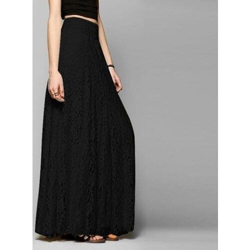 Europe And America Women Skirts Slim Slim High Waist Hollow Out Lace Solid Color Patchwork Skirt Big Umbrella ladies