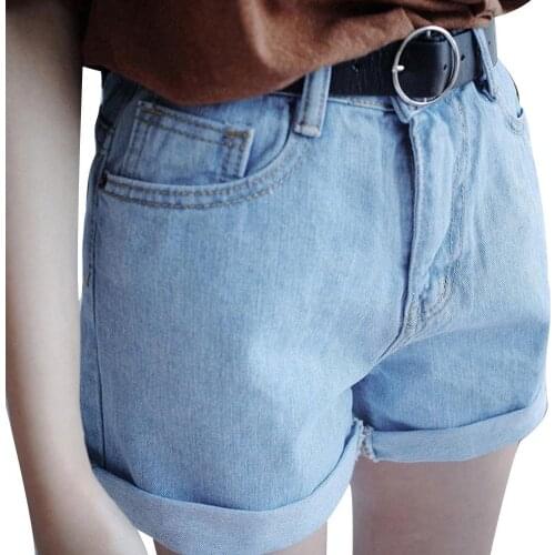 Plus Size Women Summer Shorts High Waist Cuffed Elastic Wide Leg Pocket Short Jeans Girls Denim Shorts