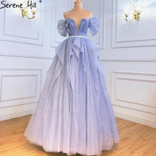 Serene Hill Blue Simple Sexy Evening Dresses Gowns 2021 Sweetheart A-Line Lace Up For Women Party LA71158