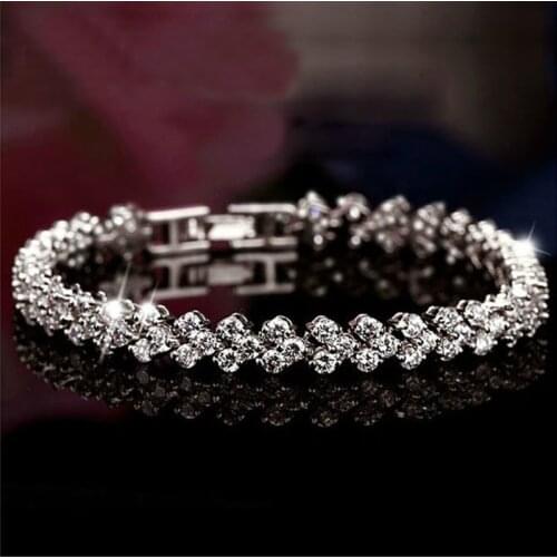 Hot Sell Top Quality AAA Zirconia Roman Chain Bracelets & Bangles For Women Crystal Silver Color Fine Jewelry