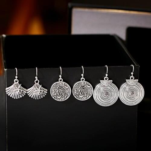 Bohemia Silver Color Sea Shells Drop Earrings Sets For Women 2020 Vintage Ethnic Round Alloy Earring Womens Set Jewelry Brincos