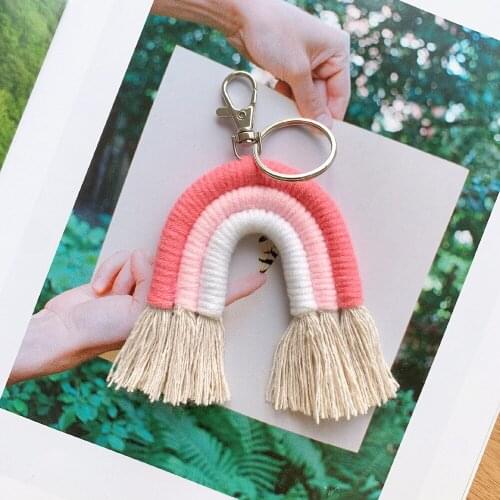 19 Designs Weaving Rainbow Key chains key Holder Boho Handmade Keyring Macrame Bag Charm Car Hanging Jewelry Gifts