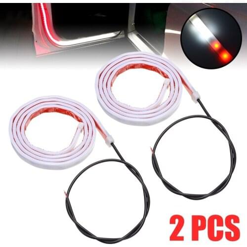 2pcs Car Red White LED decorative Door Opening Warning Lights Strips Welcome Decor Lamp Anti Rear-end Collision Safety Light