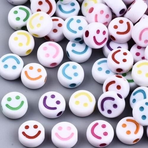 200pcs/lot 10mm Opaque Craft Acrylic Beads Mixed Color Round Flat Smiley Beads for Bracelet Jewelry Making Supplies Wholesale