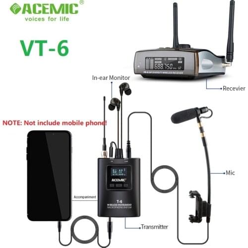 Newest ACEMIC VT-6 Top Quality Wireless Microphone System Special For Violin ,Support Outdoor Use