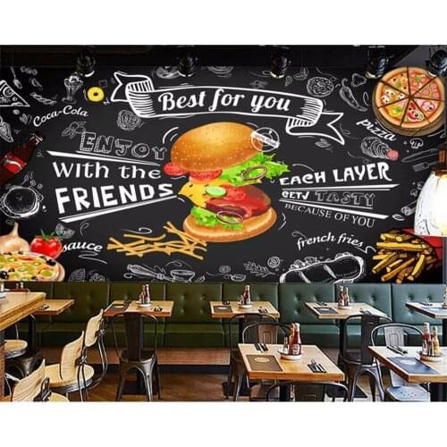 3DBEIBEHANG Large custom wallpaper murals European and American hand-painted burger fast food restaurant background wall