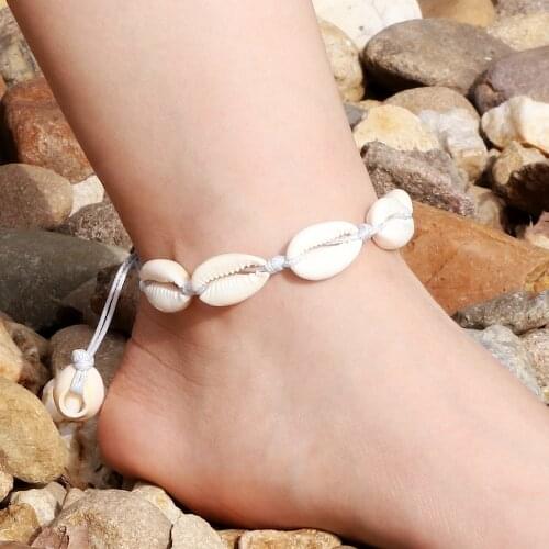Boho Shell Anklets Handmade Woven Natural White Shell Foot Jewelry Hot Summer Sea Beach Barefoot Ankle Jewelry Accessories Gifts