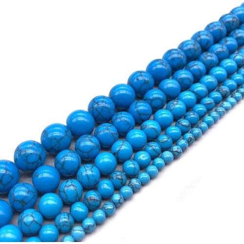 Deep Blue Turquoises Stone Natural Stone Beads Round Loose Beads 15"Strand 4/6/8/10mm Size Beads For Jewelry Making Accessories