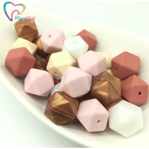 10 PCS Mix Silicone Hexagon Beads Teething 17 MM Baby Teether Pendant Baby Tool Care DIY Necklace Pacifier Chain BPA Free Toys