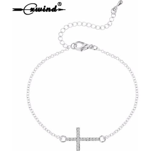 Cxwind Fashion Charm Cross Micro Pave CZ Disco Ball Crystal Bracelet Link Chain Jesus Christian Symbol Bracelets Gift Jewelry