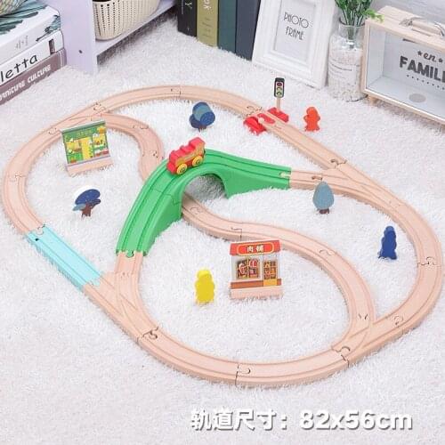 DIY Wooden Track Train with Scene Vocal Track Building Blocks Car Train Railway Track Set Educational Toys Childrens Gifts