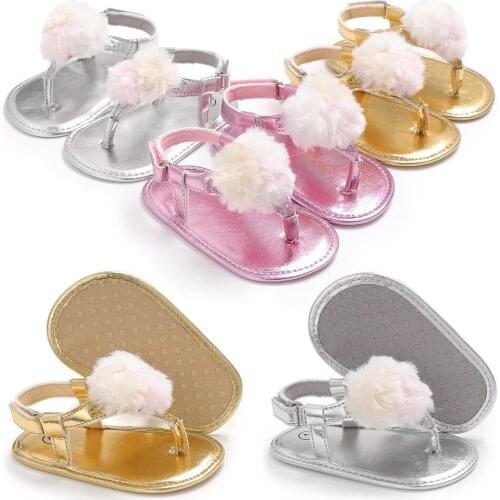 Hot Sale Toddler Infant Baby Girls Summer Shoes Plush Ball Crib Shoes Soft Sole Prewalker Sandals 0-18M