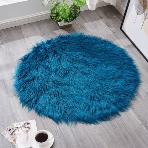 Long Hairy Round Floor Rugs For Living Room Sofa Area Carpets Solid Color Bedroom Floor Carpet Coffee Table Floor Mat Washable