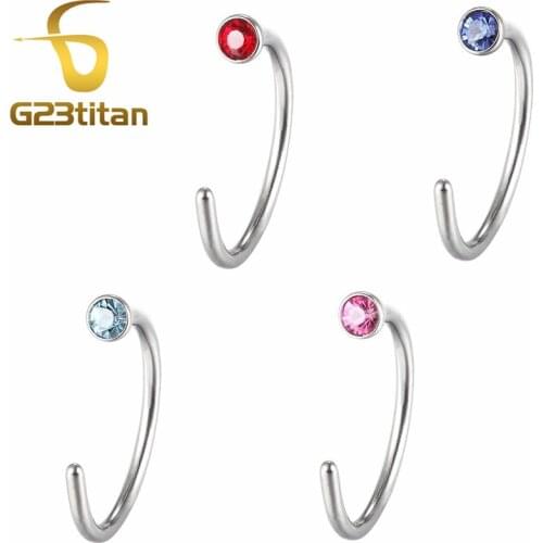G23titan Zircon Nostril Studs Fake Nose Piercing Ring 8mm Titanium Nose Hoop Non Piercing False Body Piercings Jewelry