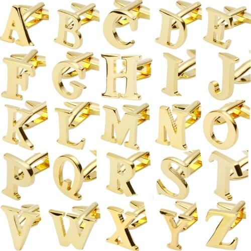 Quality Brass golden Color 26 Letter A-Z Letters Cufflinks men French Shirt Cufflinks for mens gemelos bouton manchette