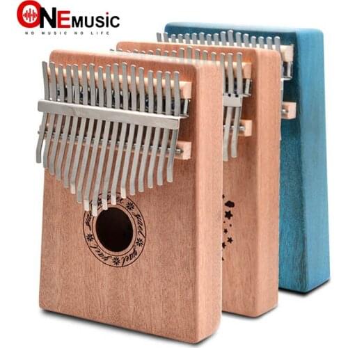 Keys Kalimba Thumb Piano Mahogany Body Musical Instrument 17 Keys Kalimba Natural Colour/Blue