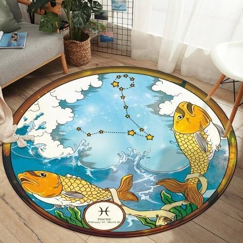 Home Bedroom Living Room Decoration Rug 12Constellation Pisces Round Floor Mat Flannel Anti-slip Carpet Durable Carpet Floor Mat
