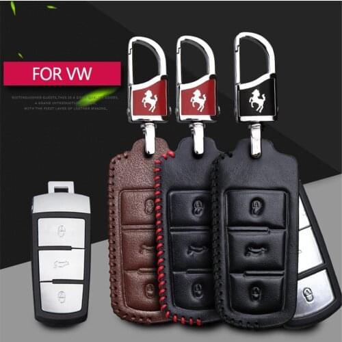 Leather Car Key Cover with Horse Pattern Metal Key Ring Holder For Volkswagen VW CC Passat B6 B7 Passat 3C CC Magotan R36 B5 B7L