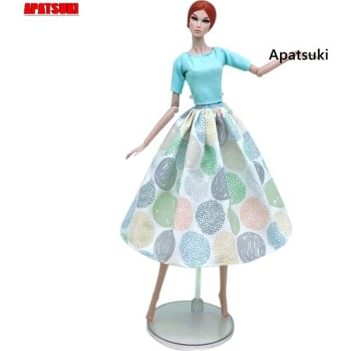 Colorful Blue Polka Clothes For Barbie Doll Dress Set 1/6 Dolls Accessories Outfits Party Gown Base Shirt & Skirt Kids Toys